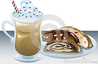 Iced coffee and biscotti Vector Illustration