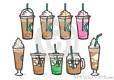 Iced coffee icon set design vector cold drinks Vector Illustration