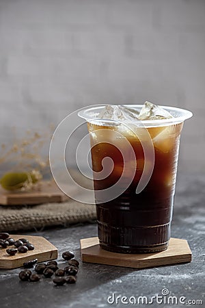 Iced coffee in plastic cup for menu Stock Photo