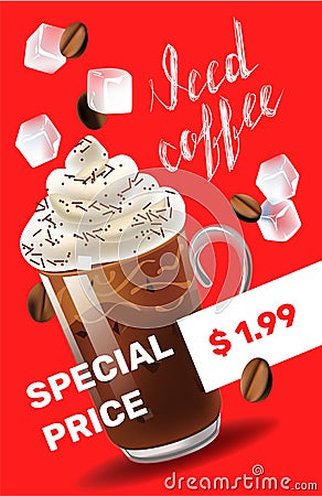 Iced coffee realism style vector illustration Vector Illustration