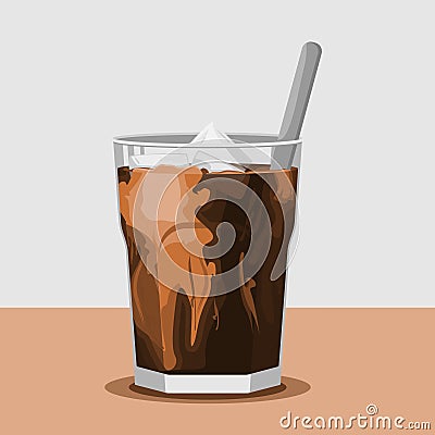 Iced Coffee Milk With Spoon on Table Vector Illustration Vector Illustration