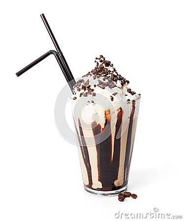 Iced coffee with whipping cream Stock Photo