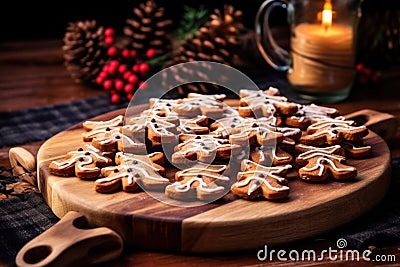 iced cookies in the shape of santas reindeer on a wooden board Stock Photo