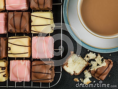 Iced Fondant Fancy Sponge Cakes Stock Photo