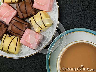 Iced Fondant Fancy Sponge Cakes Stock Photo