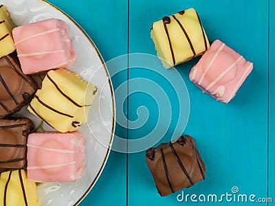 Iced Fondant Fancy Sponge Cakes Stock Photo