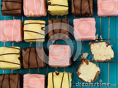 Iced Fondant Fancy Sponge Cakes Stock Photo