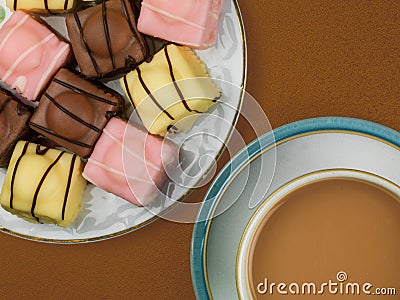 Iced Fondant Fancy Sponge Cakes Stock Photo