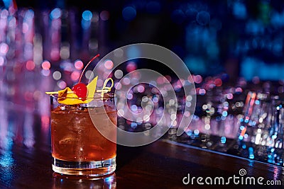 iced glass of delicious negroni with Stock Photo