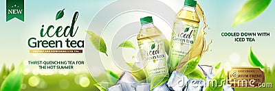 Iced green tea ads Vector Illustration