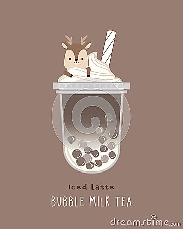 Iced Latte Bubble Milk Vector Illustration