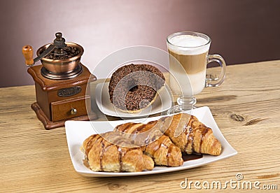 Iced mocha coffee with croissants Stock Photo