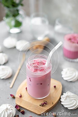 iced pink matcha with milk Stock Photo