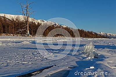 Iced shoreline of Khovsgol lake Stock Photo