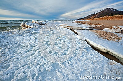 Iced Shoreline Lake Michigan at Saugatuck Dunes Stock Photo