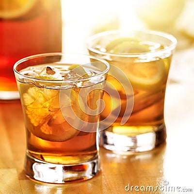 Iced southern sweet tea with lemon slices Stock Photo