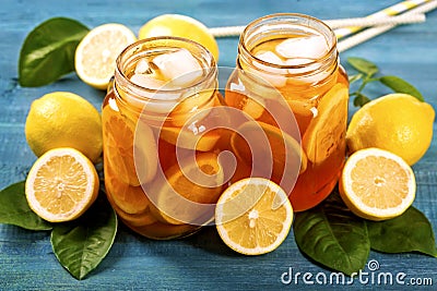 Iced tea with lemon Stock Photo