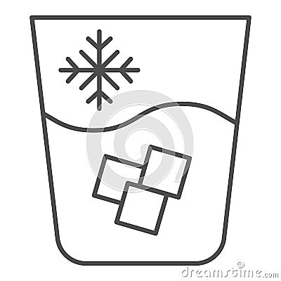 Iced water thin line icon. Glass of cold drink vector illustration isolated on white. Water with ice outline style Vector Illustration