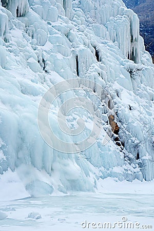 Spectacular ice falls in mountainous area. Stock Photo
