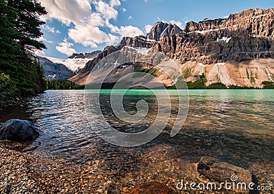 Icefields Parkway Bow Lake With Mountains Stock Photo