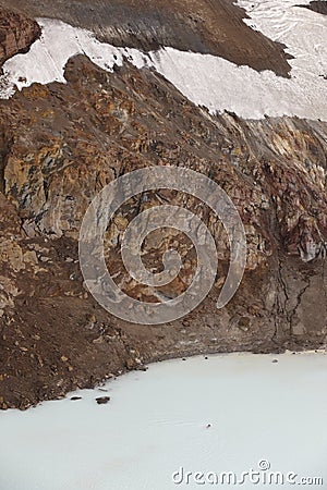 Iceland. Askja zone. Viti crater with a swimmer. Highland area. Stock Photo