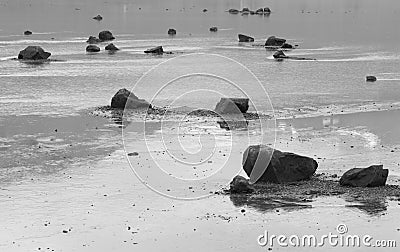 Iceland. Berufjordur fjord. Sand, rocks and water. Stock Photo