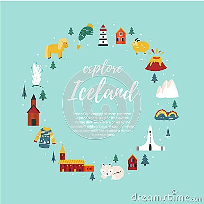Iceland cartoon vector banner. Travel illustration Vector Illustration