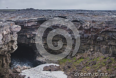 Iceland entrance to Surtshellir is a lava cave Stock Photo