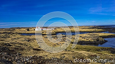 Iceland houses on the coast Stock Photo