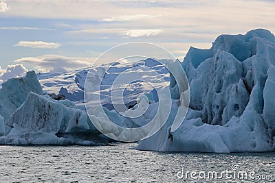 Iceland iceberg in Jökulsárlón glacier lagoon with Vatnajökull National Park in the background Stock Photo
