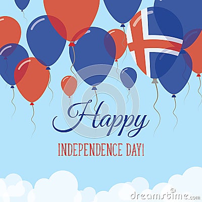 Iceland Independence Day Flat Greeting Card. Vector Illustration