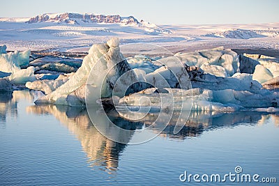 Iceland, Jokulsarlon Lagoon with huge blocks of glacier rocks and blue ice Stock Photo