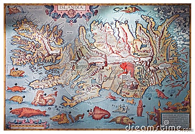 Iceland - July, 2008: Old map Editorial Stock Photo