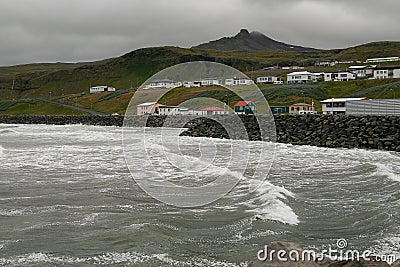 Iceland, 2008, June, Town on a beach in windy overcast weather in Iceland Editorial Stock Photo