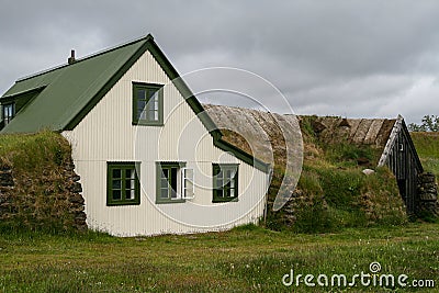 Iceland, 2008, June, Very old and a new traditional Icelandic building Editorial Stock Photo
