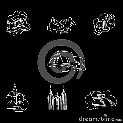 The Iceland landmarks 2 black Vector Illustration