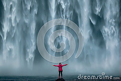 Famous powerful Skogafoss waterfall at south Iceland Stock Photo