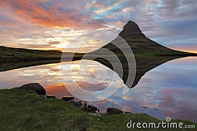 Iceland Landscape spring panorama at sunset Stock Photo
