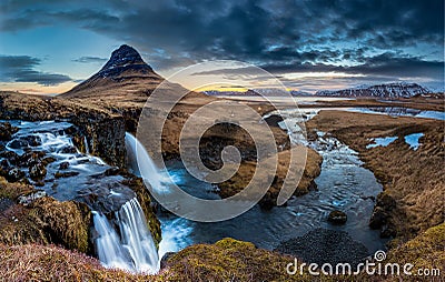 Iceland landscape - Sunrise at Mt. Kirkjufell Stock Photo