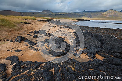 Iceland landscape with volcanic stones Stock Photo