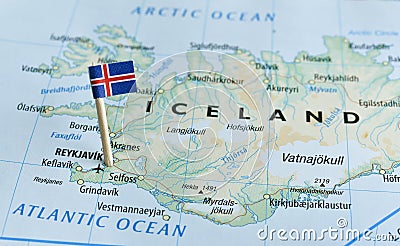 Iceland map flag pin Stock Photo