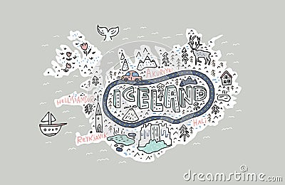 Iceland Map Illustration Vector Illustration
