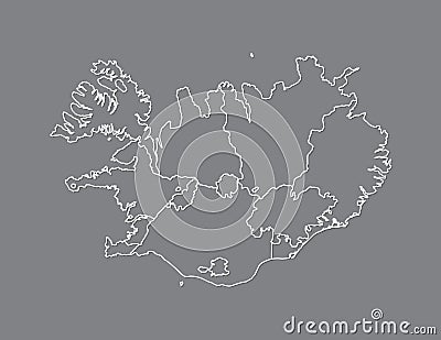 Iceland map vector with counties using white border lines on black background Vector Illustration