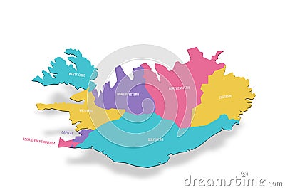 Iceland political map of administrative divisions Vector Illustration