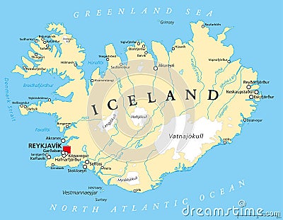 Iceland Political Map Vector Illustration