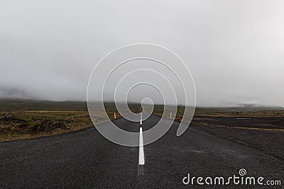 Iceland road leading straight to the horizon. Stock Photo