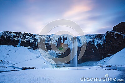 Iceland seljalandsfoss waterfall, winter in Iceland, seljalandsfoss waterfall Stock Photo