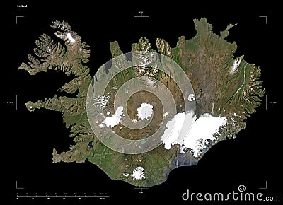 Iceland shape on black. Low-res satellite Stock Photo