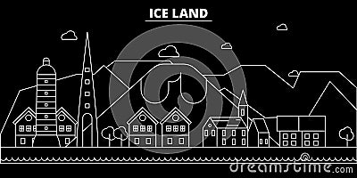 Iceland silhouette skyline, vector city, linear architecture, buildingtravel illustration, outline landmarks. Iceland Vector Illustration