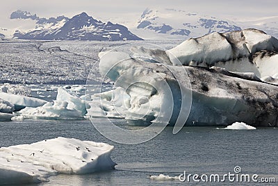 Iceland. Southeast area. Jokulsarlon. Icebergs, lake and glacier Stock Photo